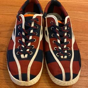 Tretorn Andre 300 Nylite sneakers, red, blue and white striped.
